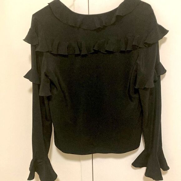 Alexis Silk Long Sleeve Ruffled Black Blouse. Size XS. - Picture 5 of 7